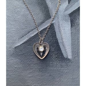 Sterling Filigree Heart with Rhinestone Necklace